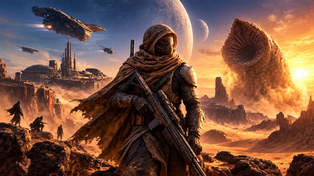 Dune Awakening desert warrior hero artwork